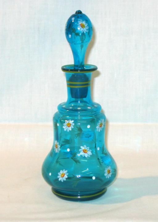 Biedermeier Blue Glas and Enamel Bottle.